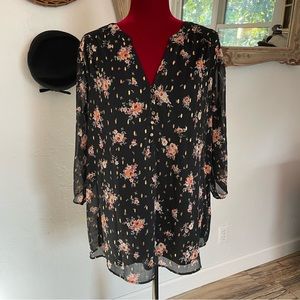 Sara Michelle Top NWT Metallic Rose Garden Beauty! Size 1X.